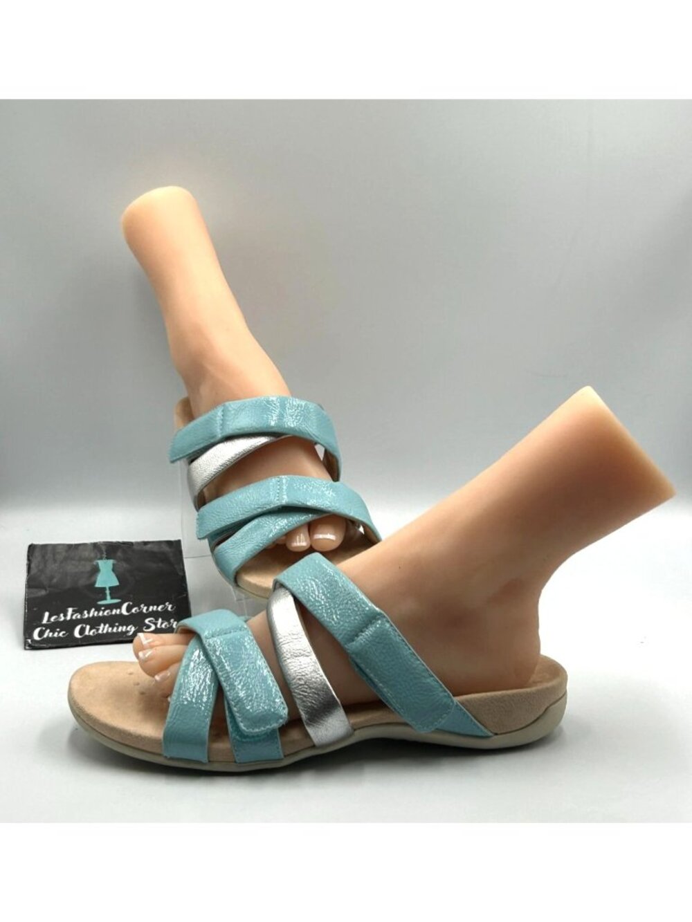 Vionic Women's Silver Blue Leather Hadlie Orthotic Slide Sandals Size 10 3525 - Picture 7 of 16